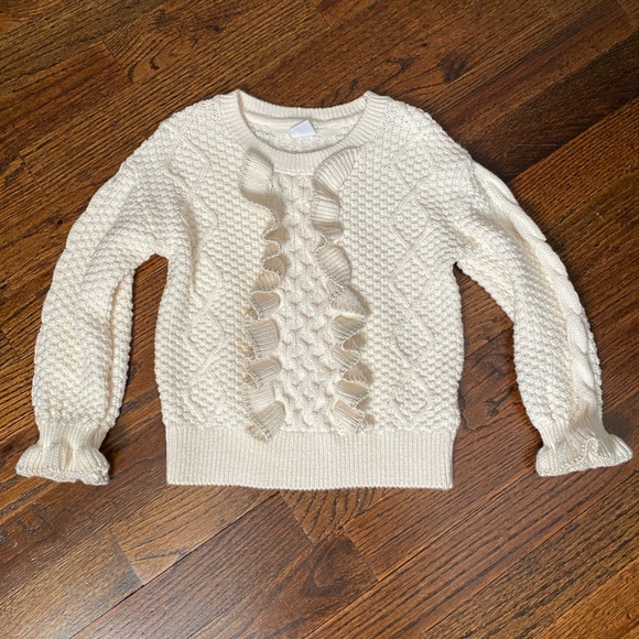 GAP Other - BabyGAP girl size 4 sweater Cream Gold Metallic Textured Knit Sweater ruffle hem